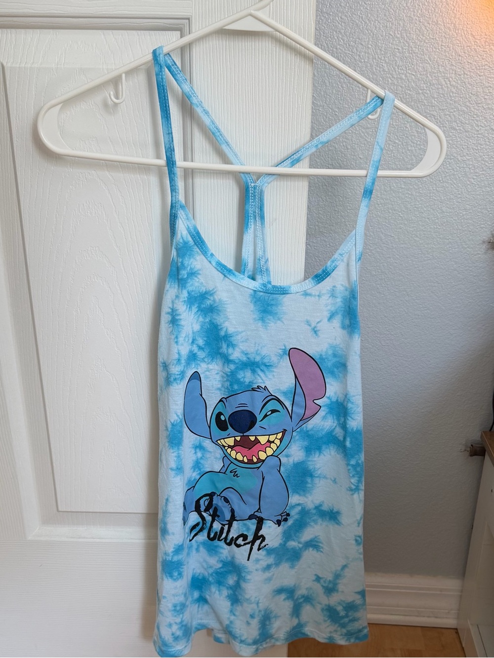 Blue Tie-Dye Stitch Graphic Tank Top Size S